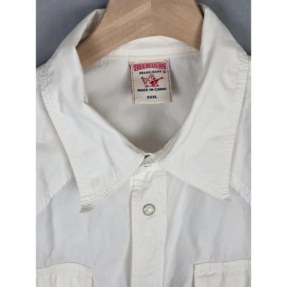 True Religion Western Shirt White Pearl Snap XXXL Cowboy